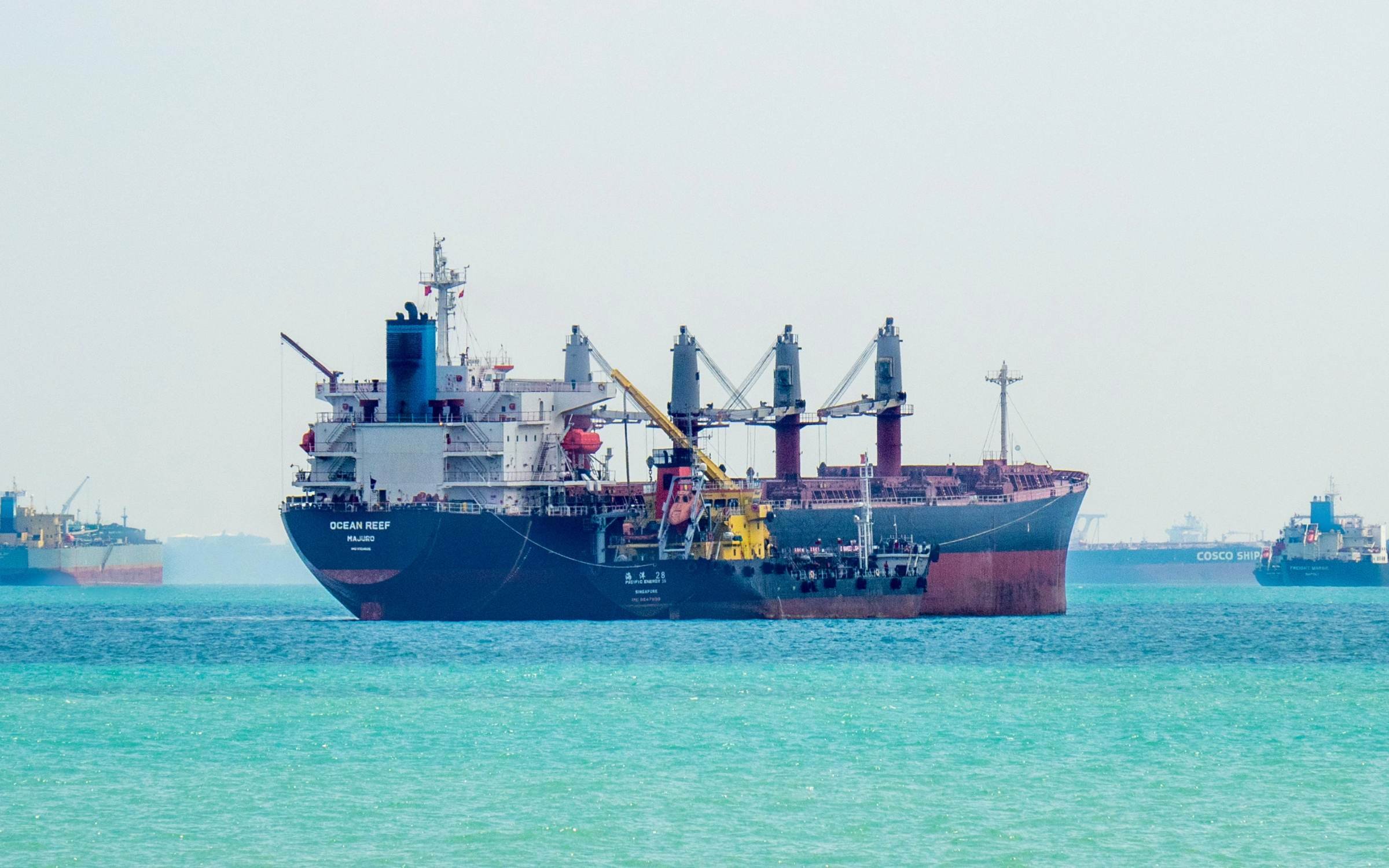 Container ships off the coast of Singapore