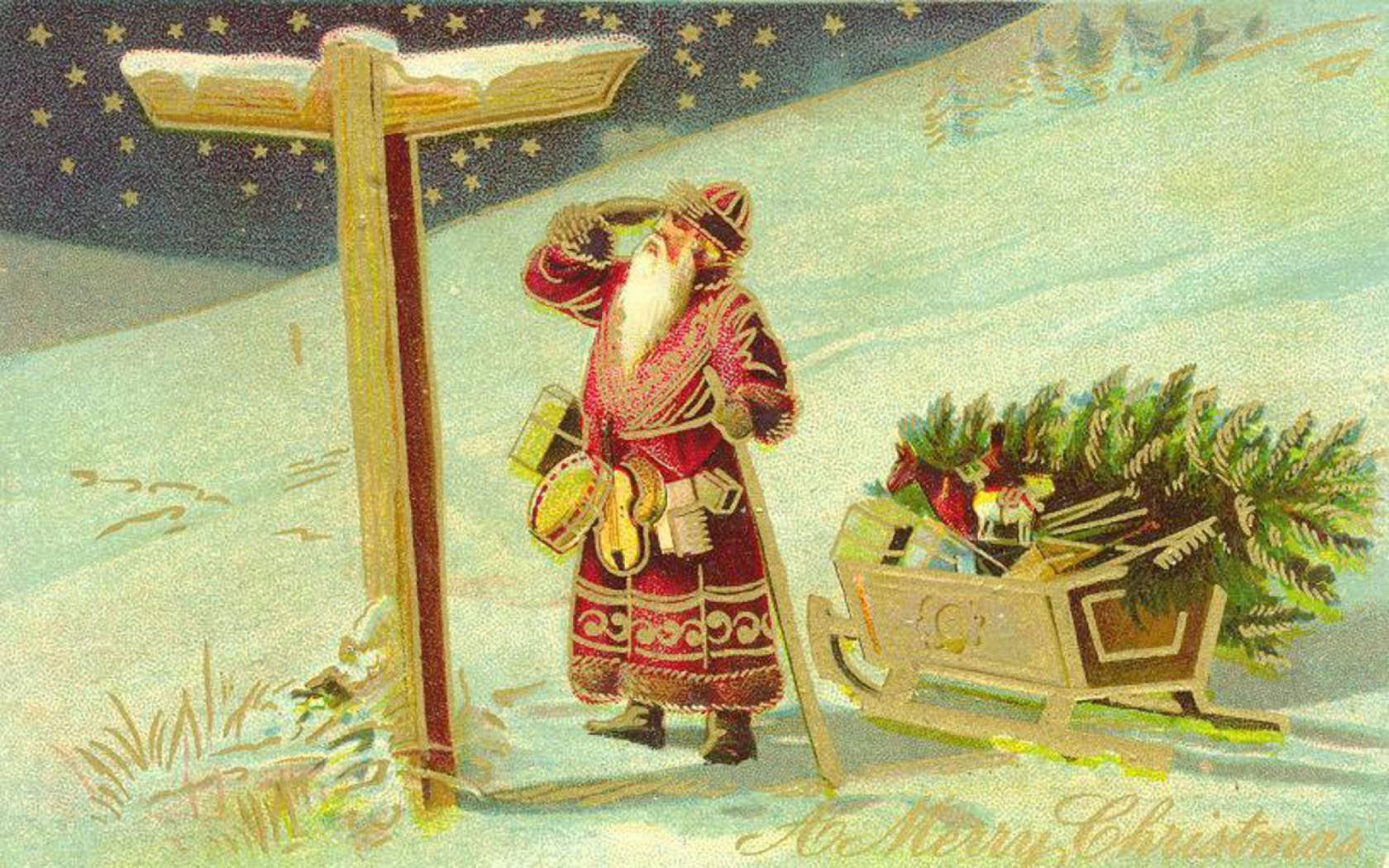 Father Christmas seems lost in this illustration but at least his beard is keeping him warm.