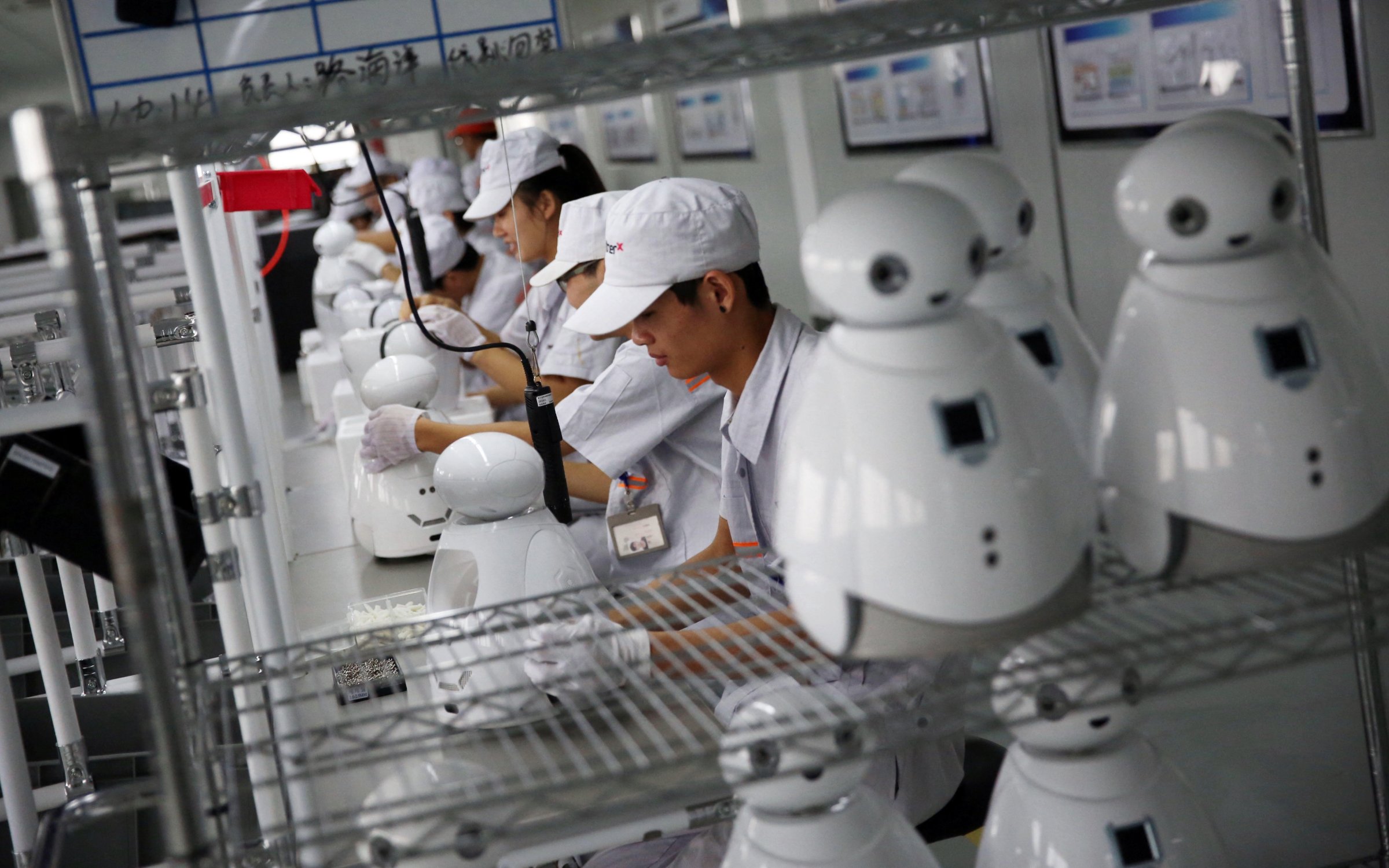 The assembly line at China's largest production base for robots of Shanghai PartnerX Robotics Co., Ltd. in Changzhou. Credit: Imaginechina Limited