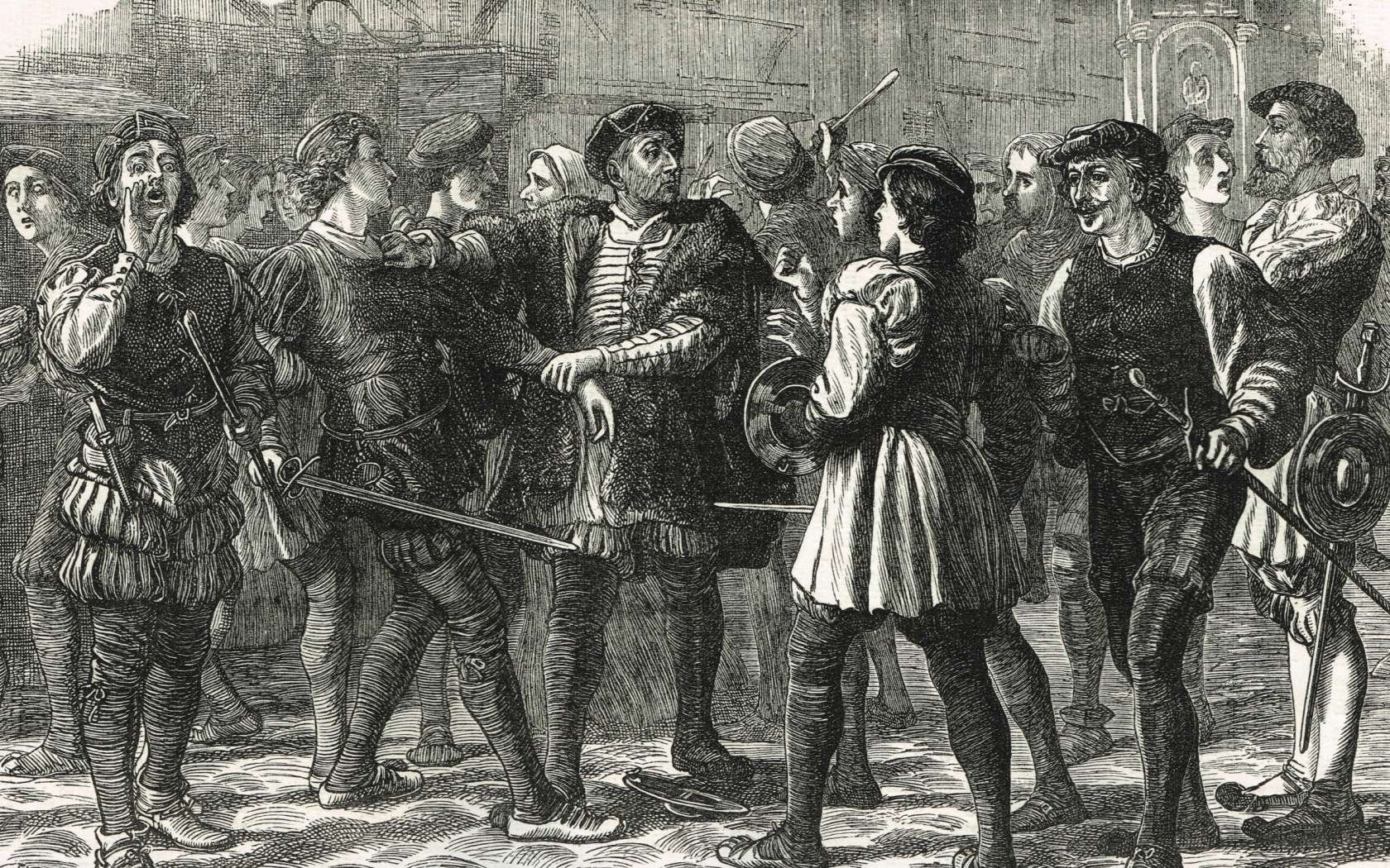Apprentices riot against ‘strangers’ in Cheapside on Evil May Day, 1517.