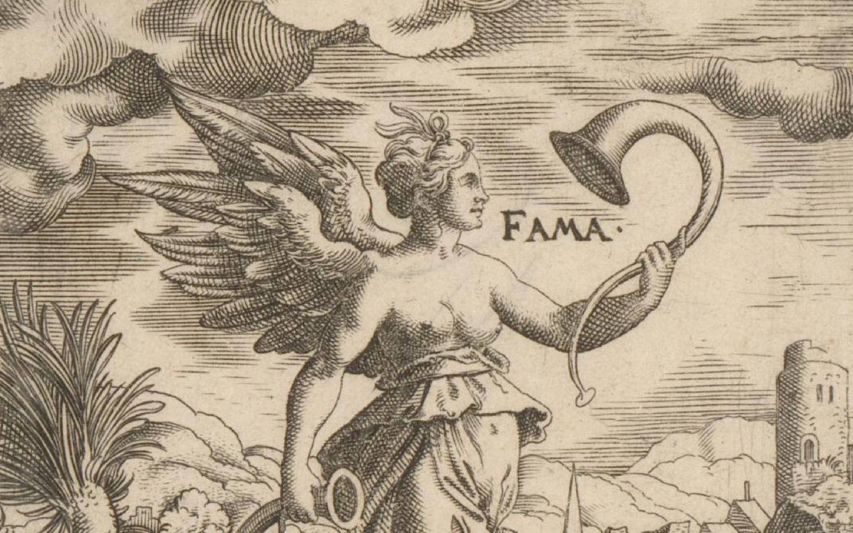 An engraving of Fama from Virgil's Aeneid.