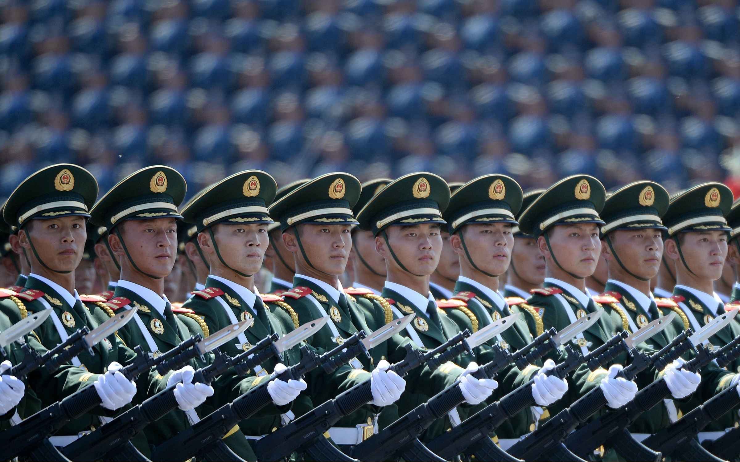 Chinese soldiers march for the 70th anniversary of victory in World War Two