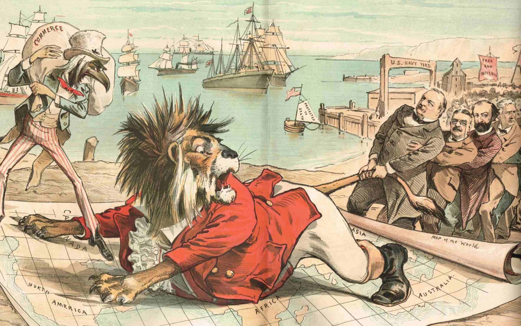 'Taming the British Lion'. Puck magazine, 1888.