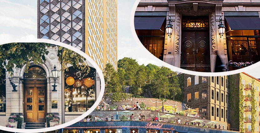 Avenyfamiljen är den senaste i raden av krogkoncerner<br />
 att ge sig in på hotellmarknaden. Fotomontage: Nobis, Avenyfamiljen, Bank Hotel