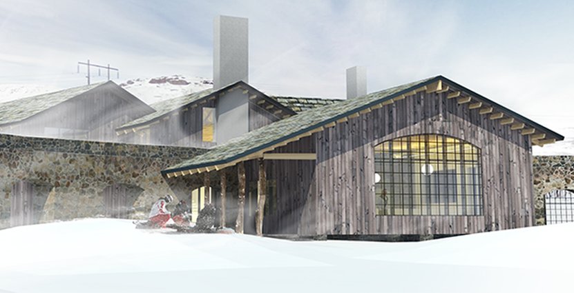 Riksgränsens nya reseanledning? Skiss över nya Niekhu Mountain Villa. 