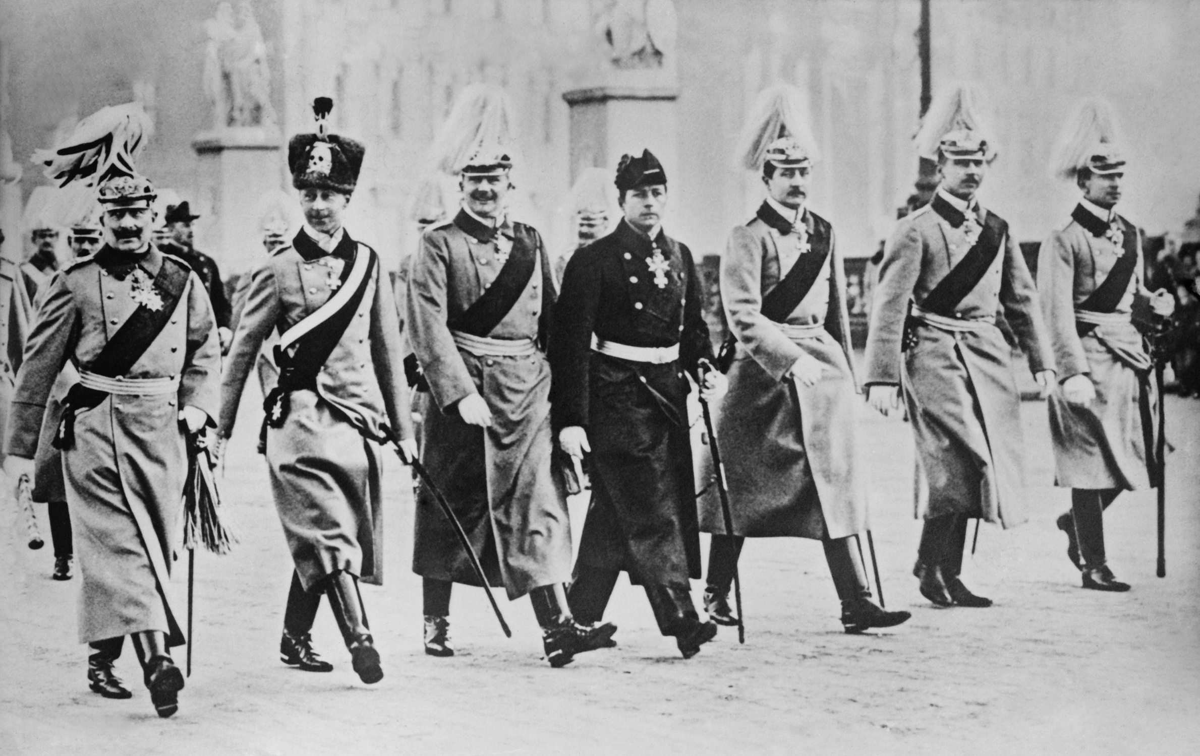 Kaiser Wilhelm II and his six sons parading in Berlin for the New Year's Address of 1914.