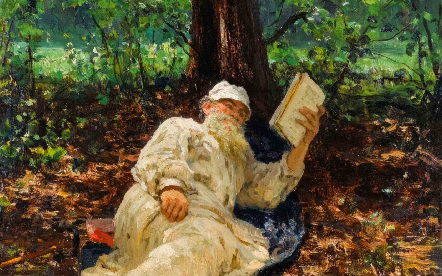 Leo Tolstoy on Vacation in the Woods by Ilya Repin (1891).