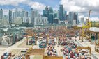Singapore harbour with the city in the background.