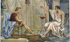 A 19th-century engraving depicts Aristotle teaching Alexander the Great.