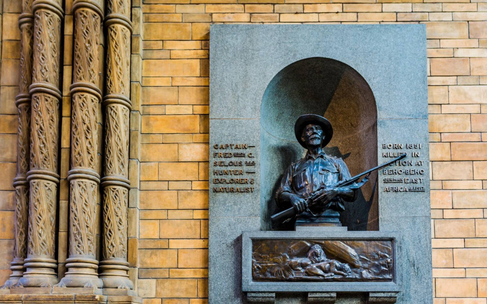 Bronze niche dedicated to Frederick Selous in the Natural History Museum