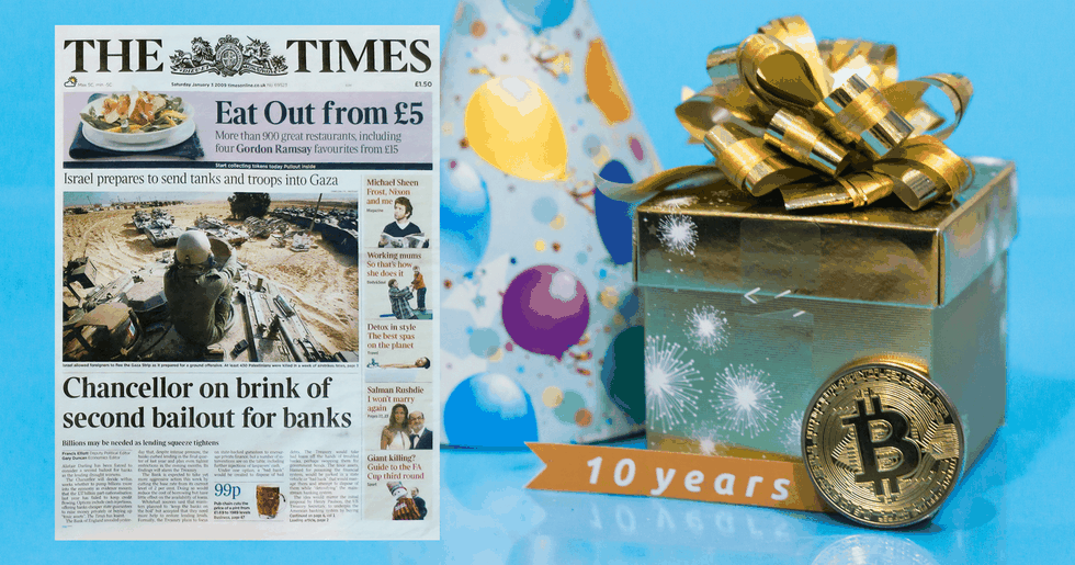 I dag fyller bitcoin tio år – Bitmex firar med att köpa annons på framsidan av The Times.