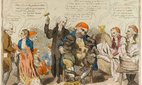 John Horne Tooke, far left, in a contemporary cartoon satirising radical opinion.