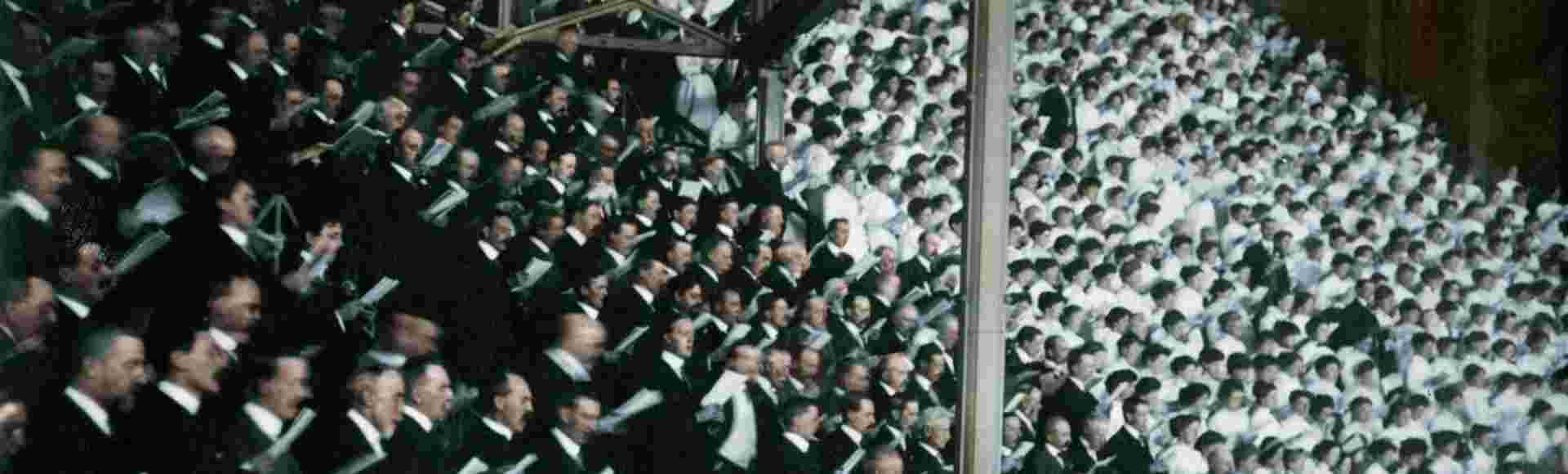 Massed choirs performing Handel's 'Messiah' at Crystal Palace.