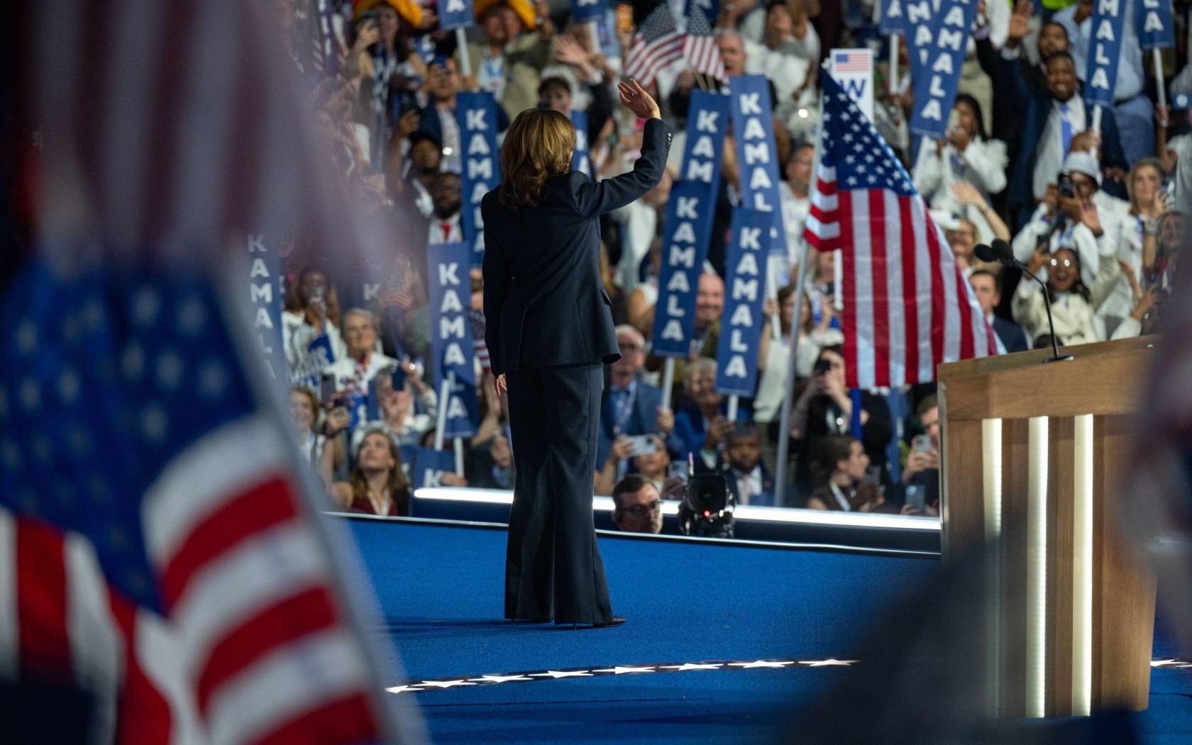Kamala Harris accepts the Democratic nomination for president in Chicago.
