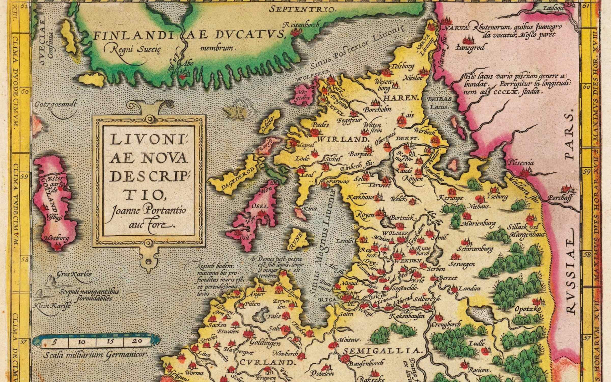 An historical map depicting the region of Livonia, created between 1573 and 1578.