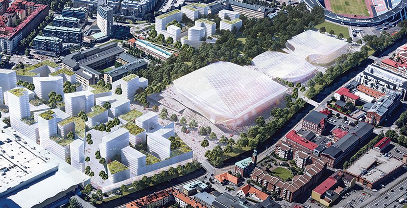 Göteborg ska inte bara få en ny stor arena (endast förslag på bild), förhoppningen är även fler hotell och restauranger i området. Foto: Göteborgs Stad