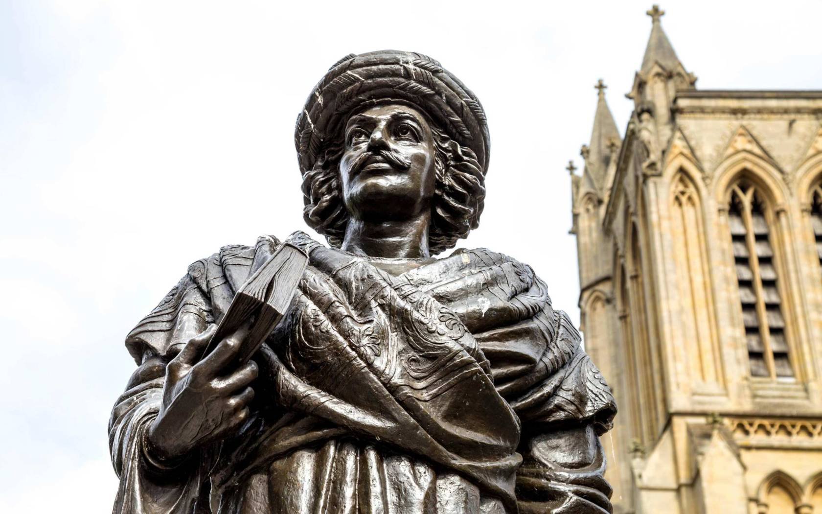 The statue of Raja Rammohan Roy in front of Bristol Cathedral.