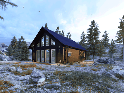 Fjällhus från Lundqvist Trävaru med sneda fönster