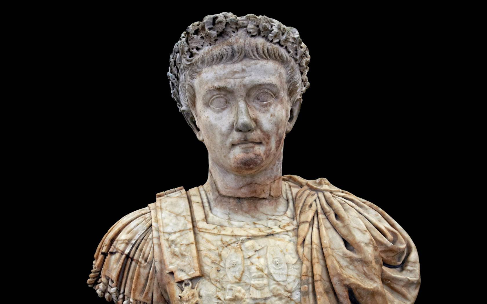 Roman marble sculpture bust of the Emperor Tiberius.