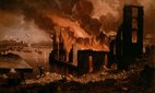 The docks at La Villette ablaze on 27 May 1871, during the final days of the Paris Commune. Anonymous, 19th century. Musée Carnavalet, Paris.