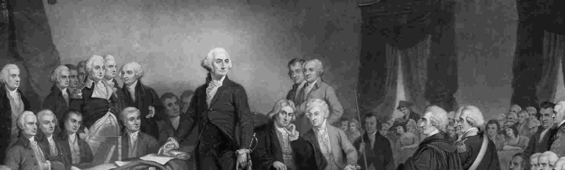 Washington delivering his inaugural address April 1789, in the old city hall, New York City.