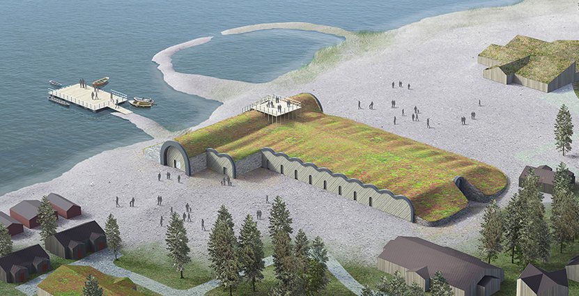 Skiss över ishotellet i sommarskrud. Illustration: PinPIn Studio 