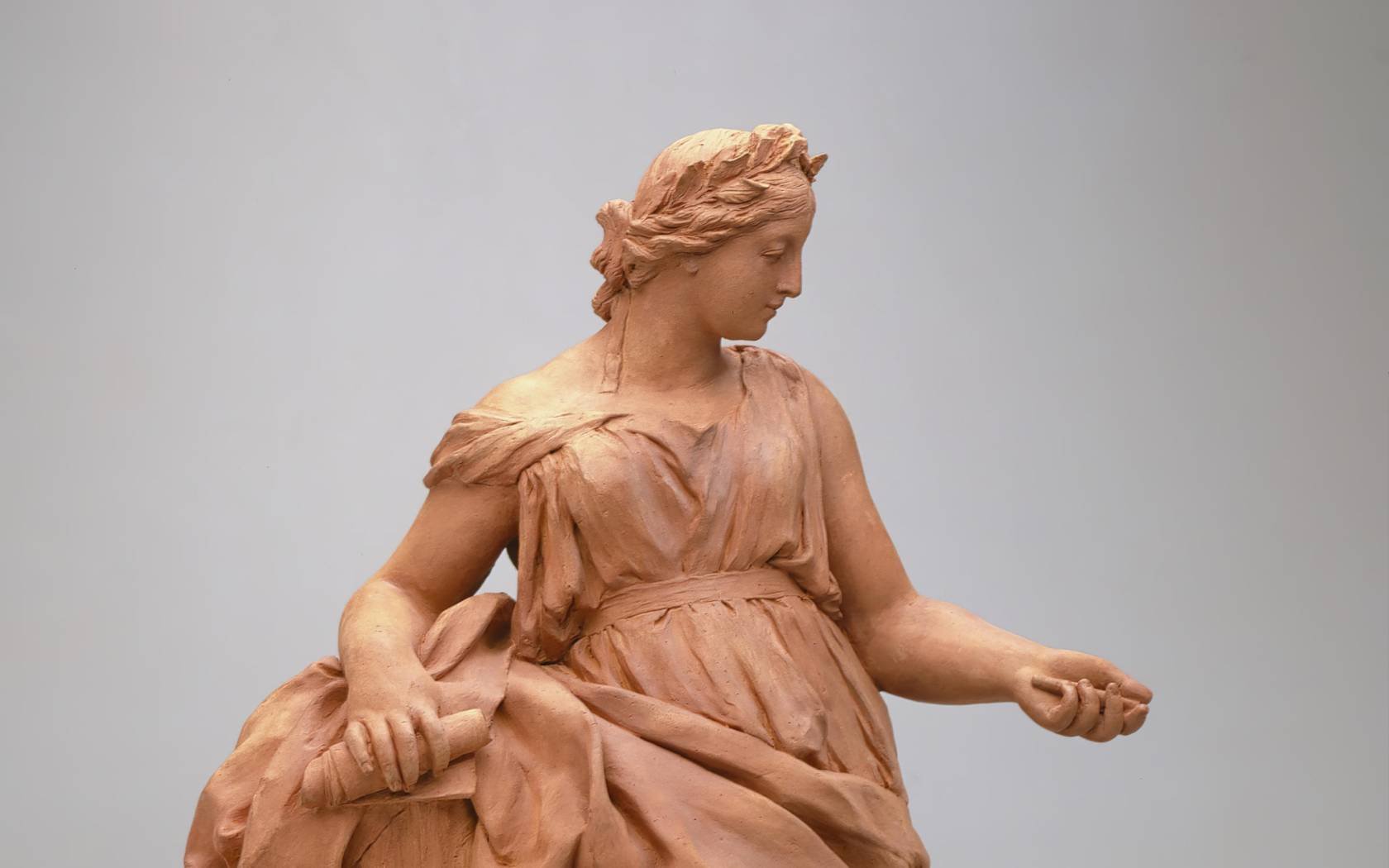 Christophe Veyrier's terracotta statue of Clio, the Muse of History.