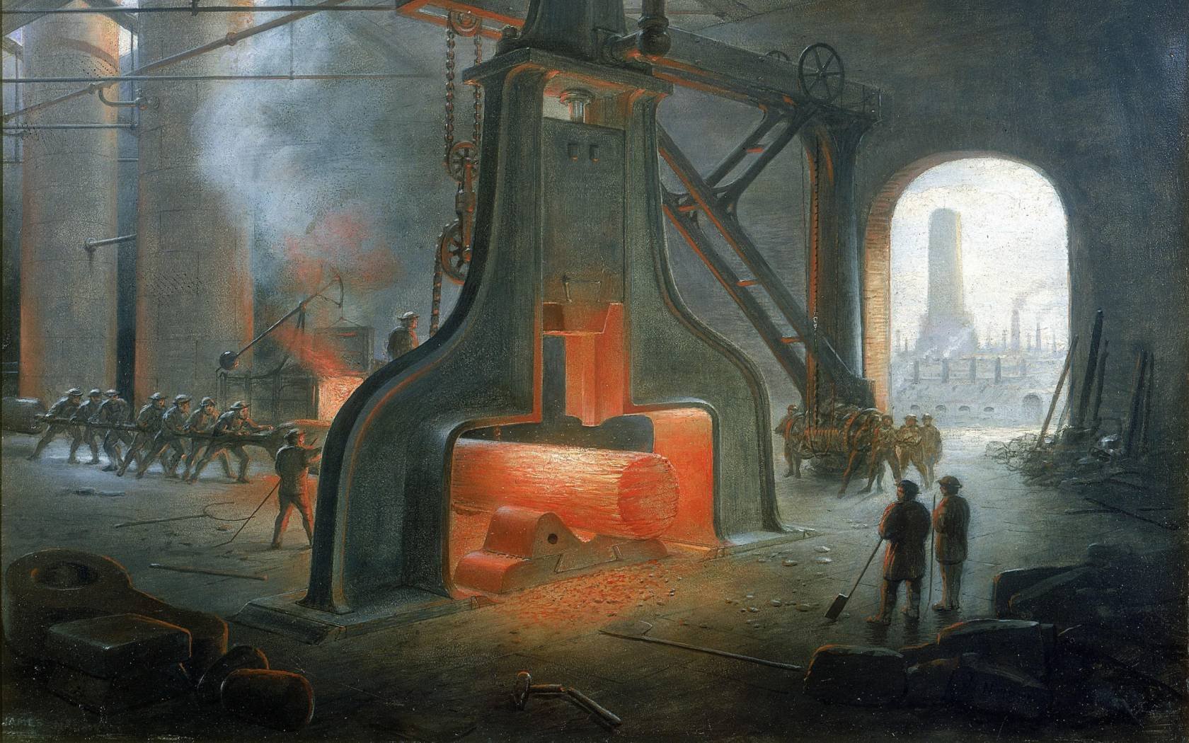 James Nasmyth's steam hammer in his foundry near Manchester.