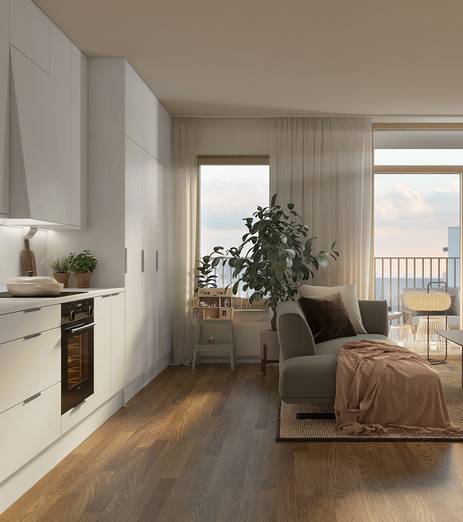 Kök och vardagsrum i Hus 1