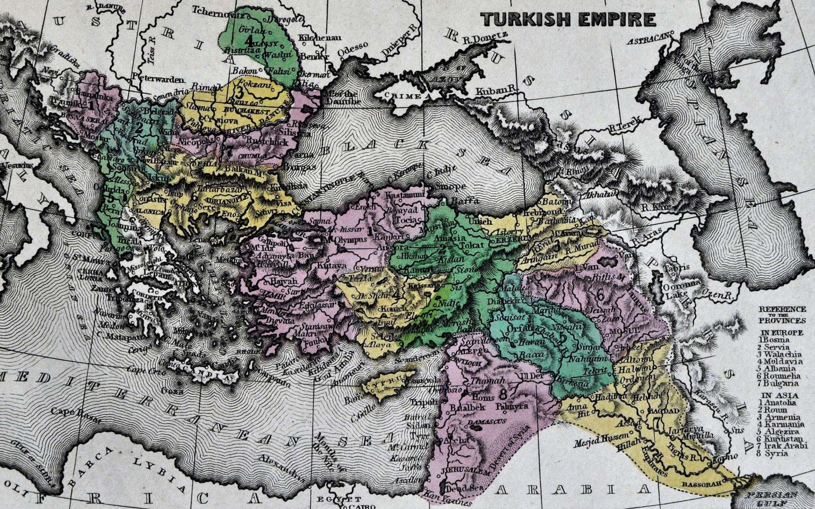An 1834 map of the Ottoman domains.