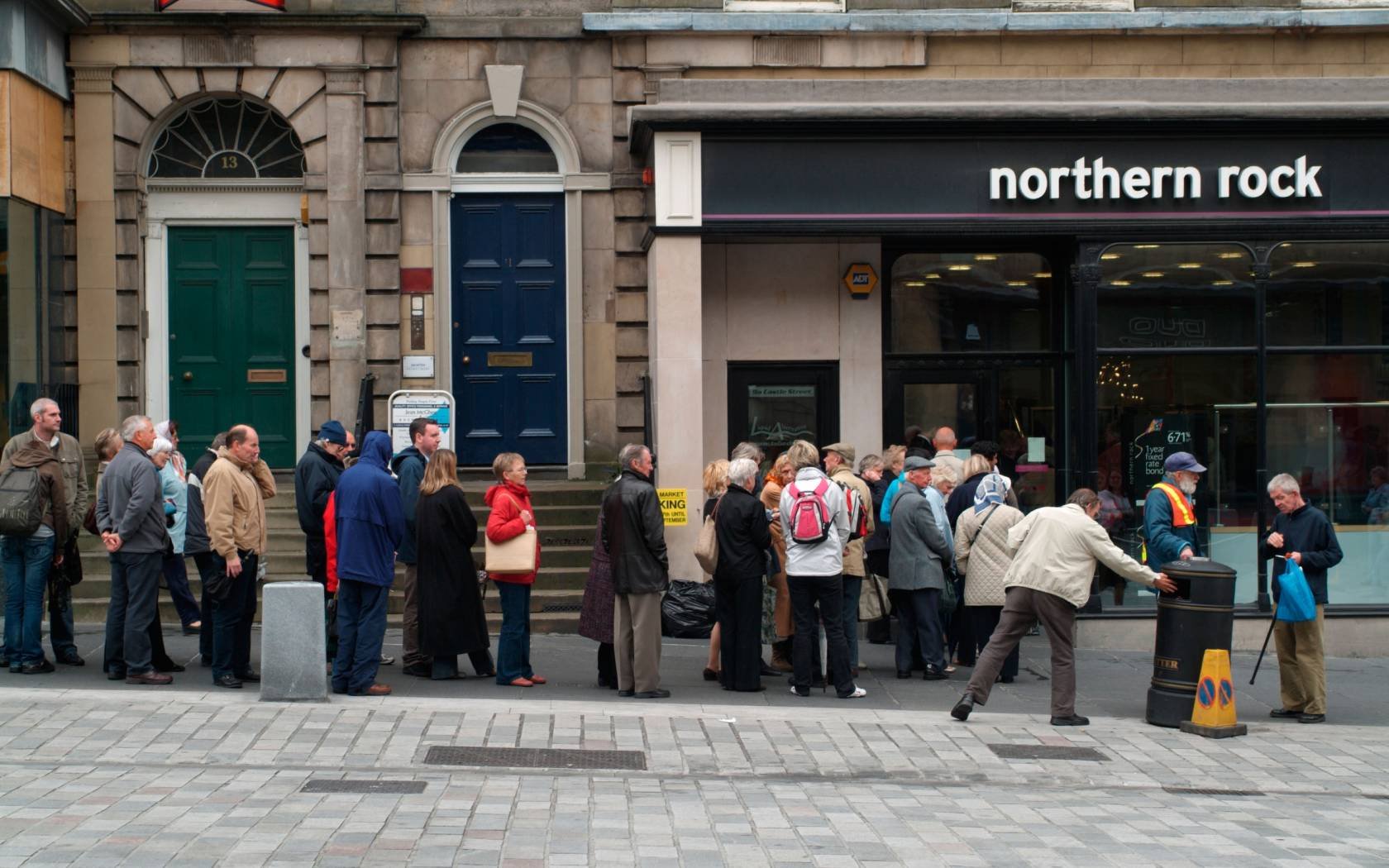 The run on the Northern Rock bank in September 2007.