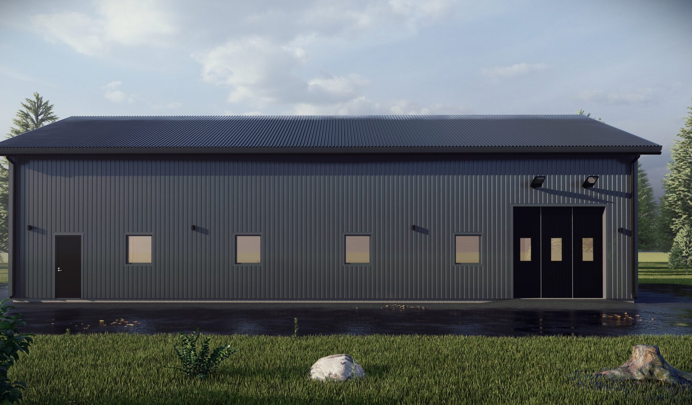 Maskinhall med plåtfasad