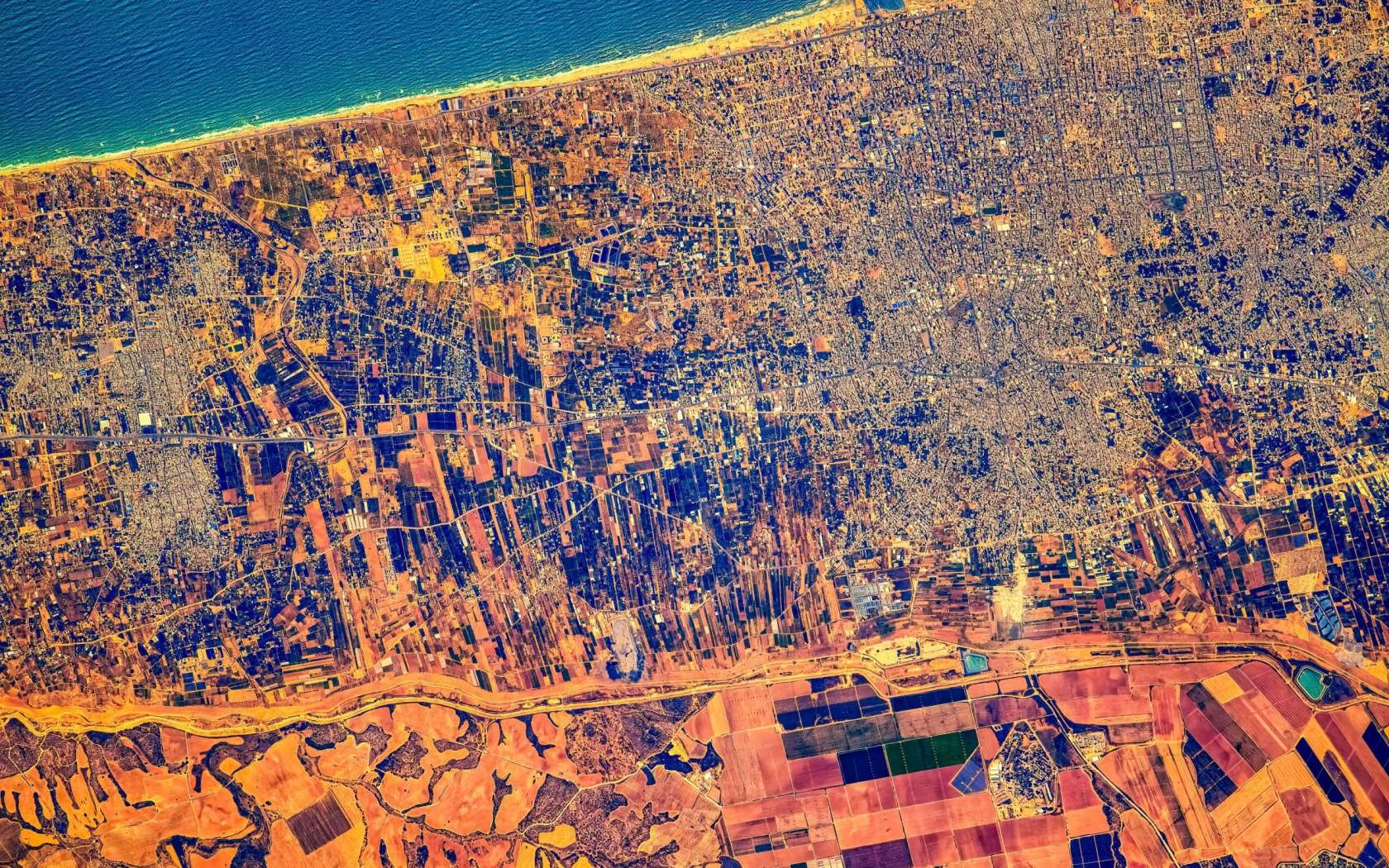 Satellite image of the Gaza Strip.