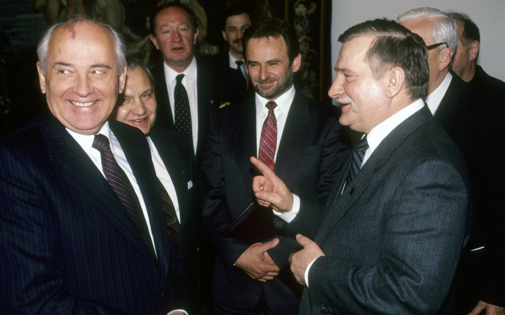 Ex-Soviet Premier Mikhail Gorbachev with Polish President Lech Walesa