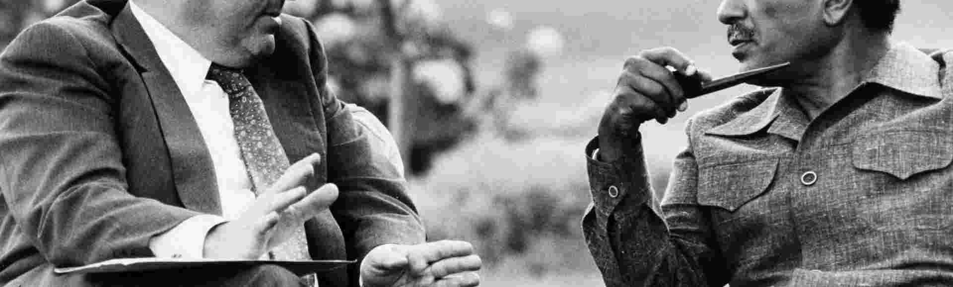 US Secretary of State Henry Kissinger and Egyptian President Anwar al-Sadat at a meeting in August 1975.