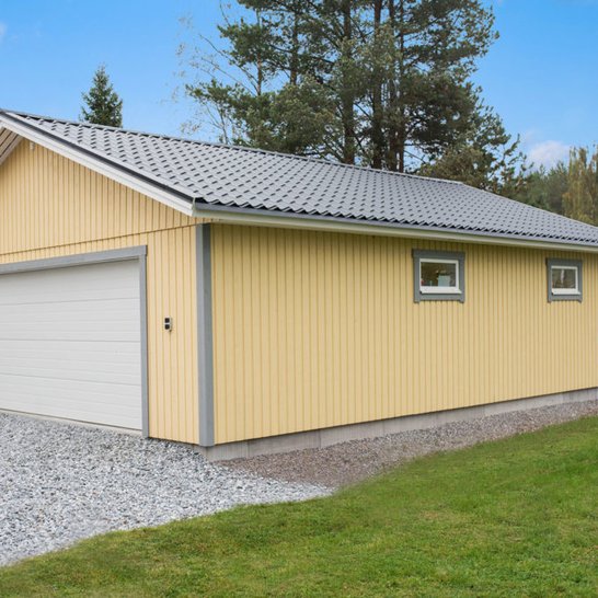 Tan single port garage on slab