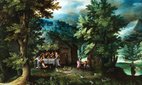 Jan Brueghel the Elder depicts the Biblical scene of Abraham and the three angels at Mamre.