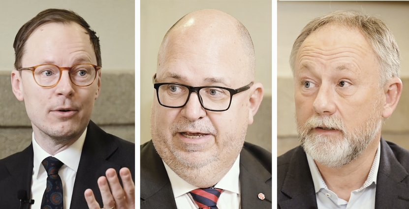 Mats Persson (L), näringsminister Karl-Petter Thorwaldsson (S) och Jonas Siljhammar, vd Visita. Foto: Visita