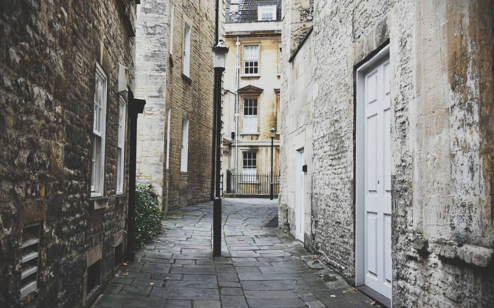 City street with elegant houses.