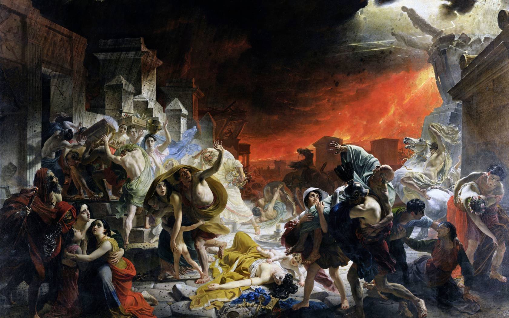 Painting titled The Last Day of Pompeii by the Russian artist, Karl Bryullov.