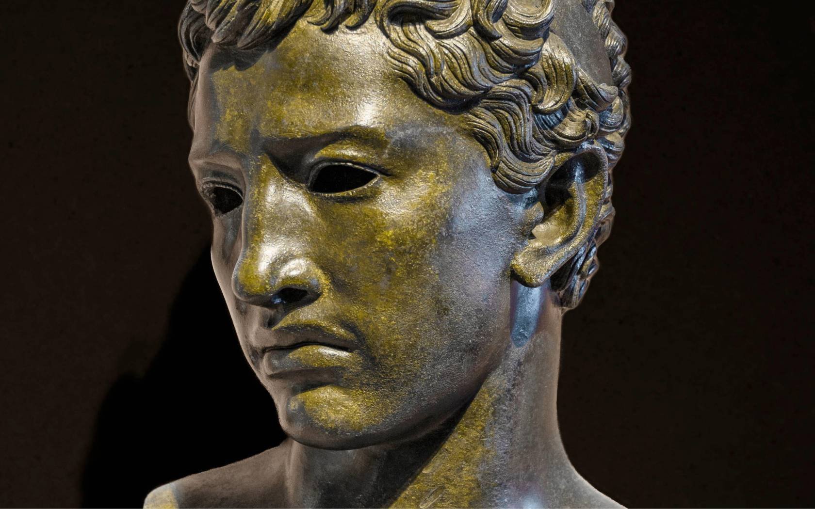 A bronze portrait bust of Juba II, king of Numidia.