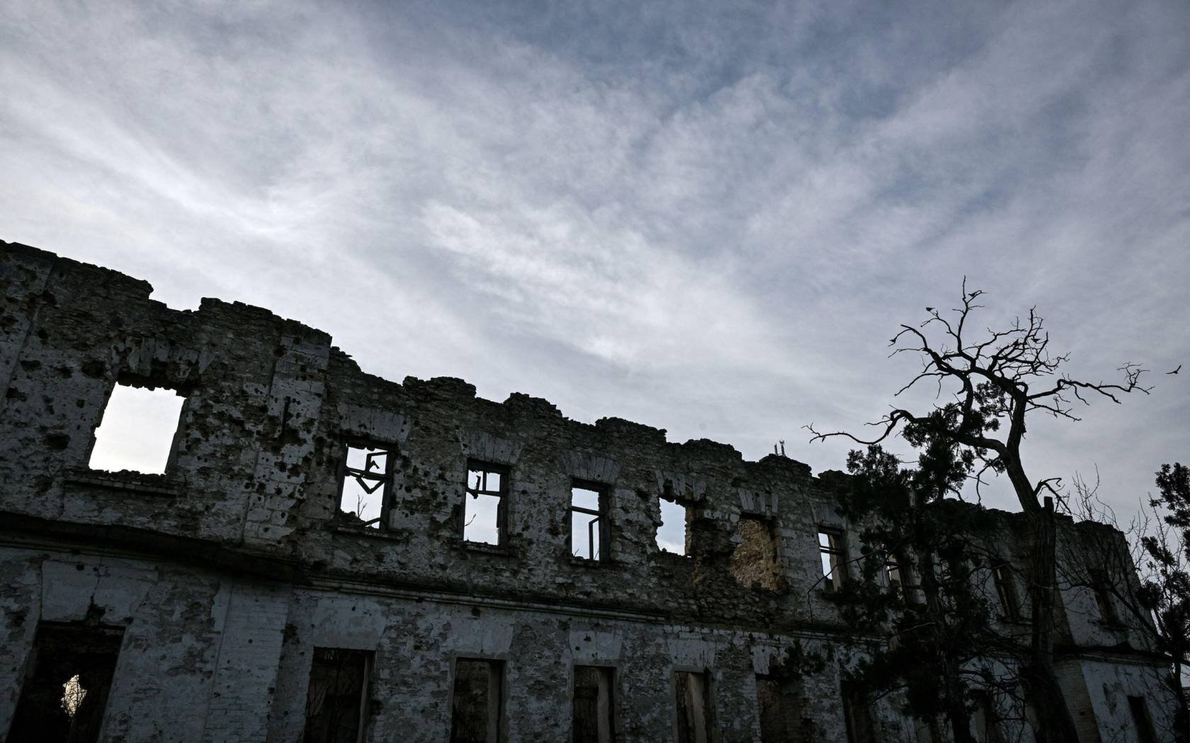 A building destroyed by Russian shelling in Ukraine.
