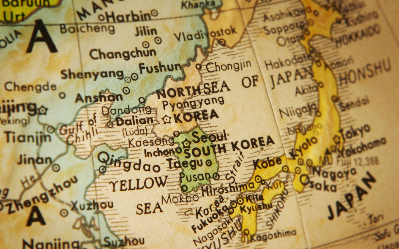 A map of Korea and Japan.