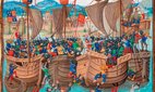 The Battle of Sluys (1340) depicted in a 15th-century manuscript of Jean Froissart's chronicles.