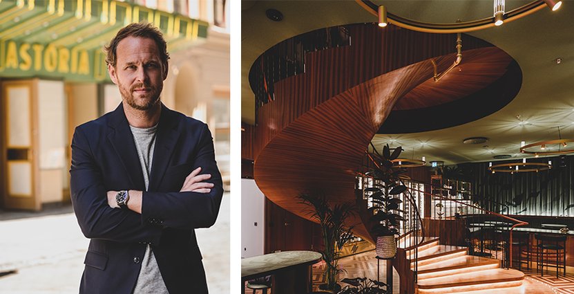 En ståtlig spiraltrappa binder ihop Brasserie Astorias<br />
två plan och totala yta på 1200 kvadratmeter.  Foto: Pressbilder