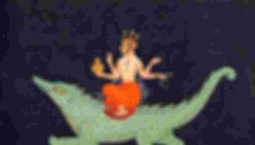 The god Varuna on his vehicle a Makara (crocodile-like sea monster). Varuna plays a crucial role in establishing order in the universe through the separation of the heavens and the earth, and the earth and the sea. Credit: CPA Media Pte Ltd / Alamy Stock Photo.