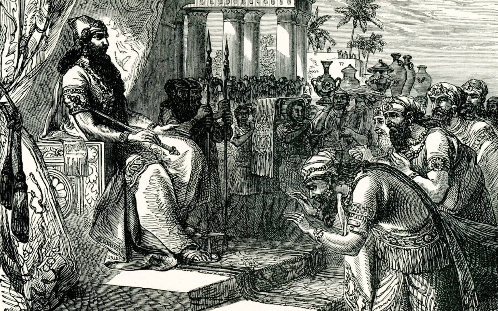 Tghis illustration shows Xerxes at Abydos giivng orders for his army to depart across the Hellespont on the following day.