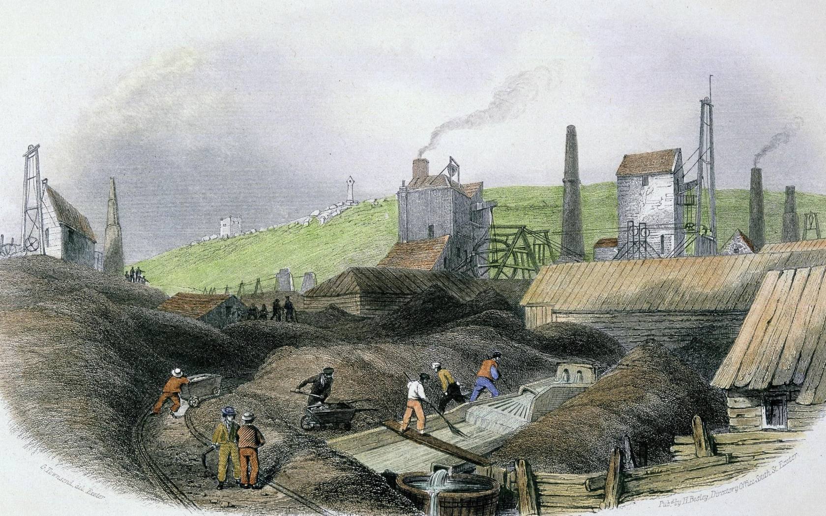 A tin mine between Cambourne and Redruth, Cornwall, c.1860.