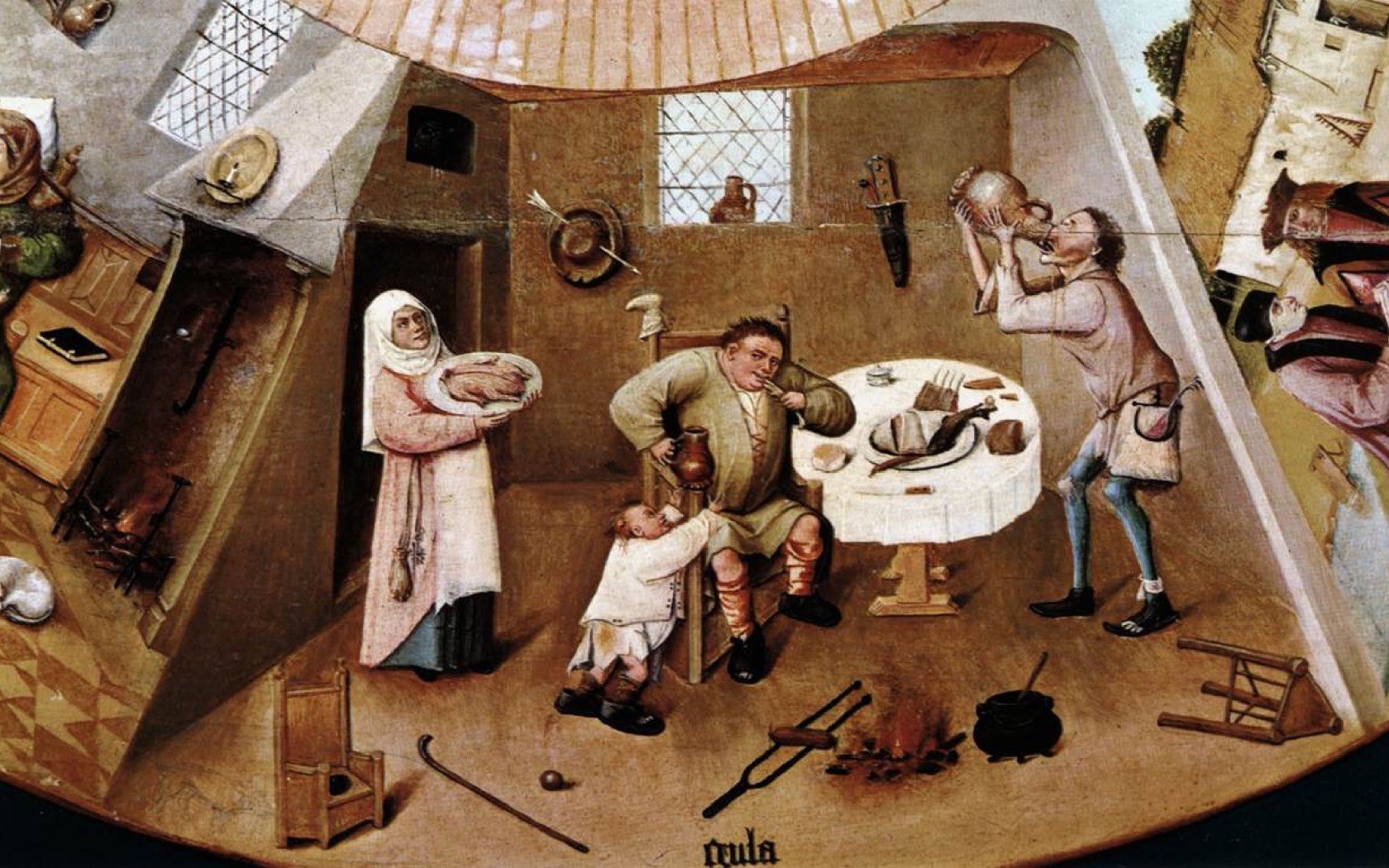 Gluttony depicted within Hieronymus Bosch's 'The Seven Deadly Sins' (c.1500). Credit: Wikimedia/ Museo del Prado, Madrid.