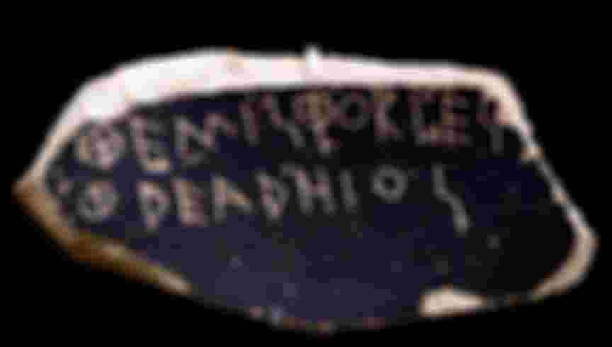 A shard of pottery ostracising Themistokles. The piece can be found at the Athens Agora Museum. Credit: Album / Alamy Stock Photo